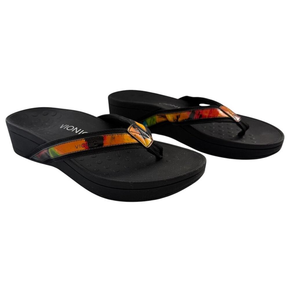 Vionic High Tide Platform Wedge Sandals Leather Multi Color Flip Flops Size 9